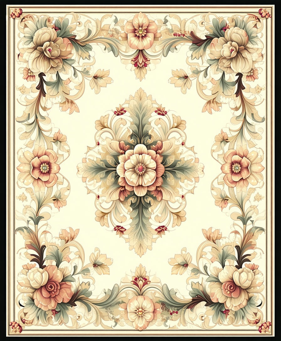 Vintage Floral Scrollwork Pattern Rug