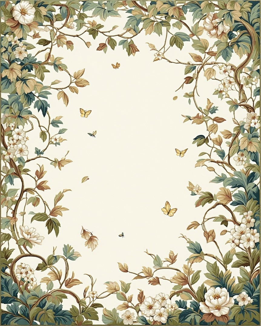 Botanical Garden With Butterflies Design Rug