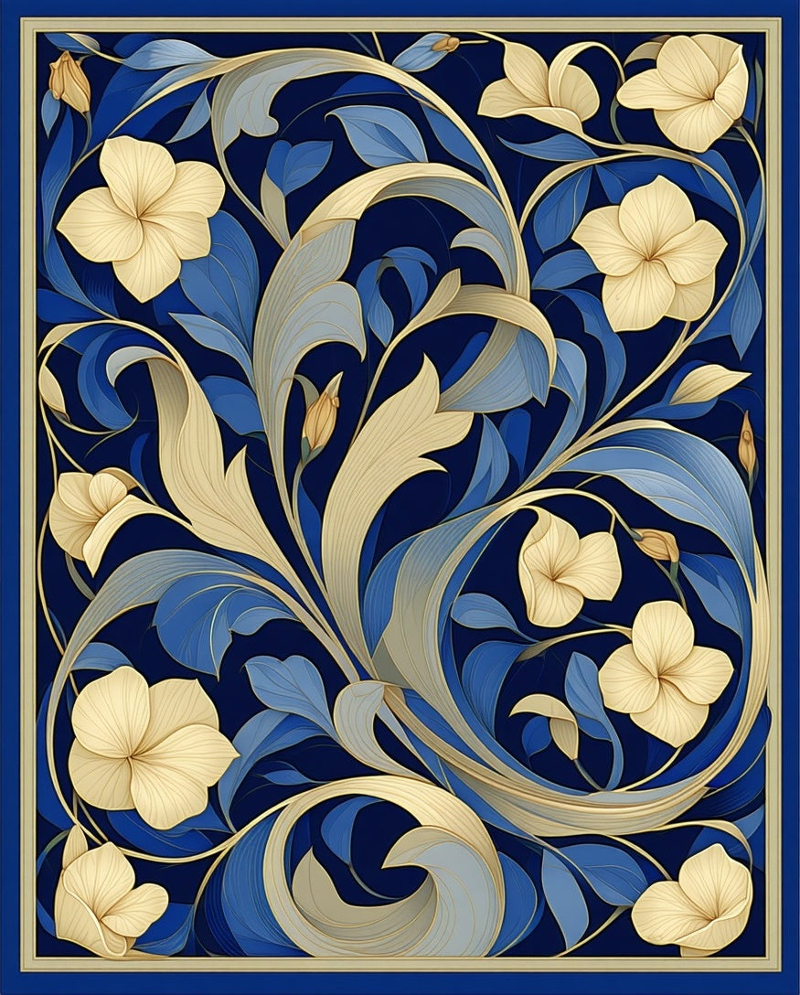 Royal Blue Floral Swirl Decorative Rug