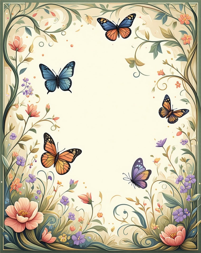 Whimsical Butterfly Floral Meadow Design Rug