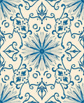 Cream And Cobalt Floral Medallion Tile Rug