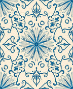 Cream And Cobalt Floral Medallion Tile Rug