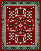 Crimson Green Folk Art Tree Medallion Rug