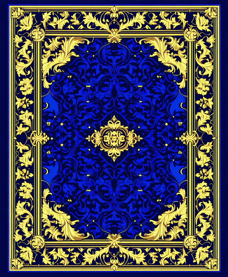 Royal Blue Gold Ornate Floral Rug
