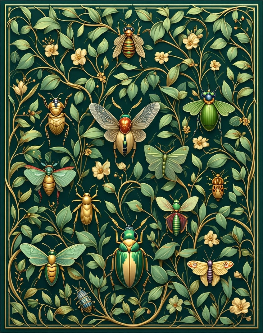 Nature Inspired Insect Botanical Pattern Rug