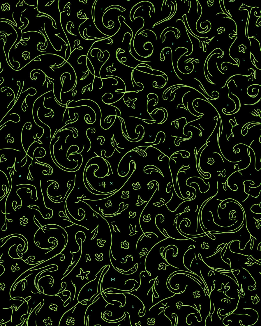 Green Swirls Floral Sketchy Pattern Rug