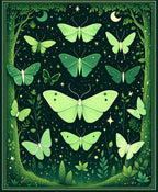 Green Moths Stars Forest Night Rug