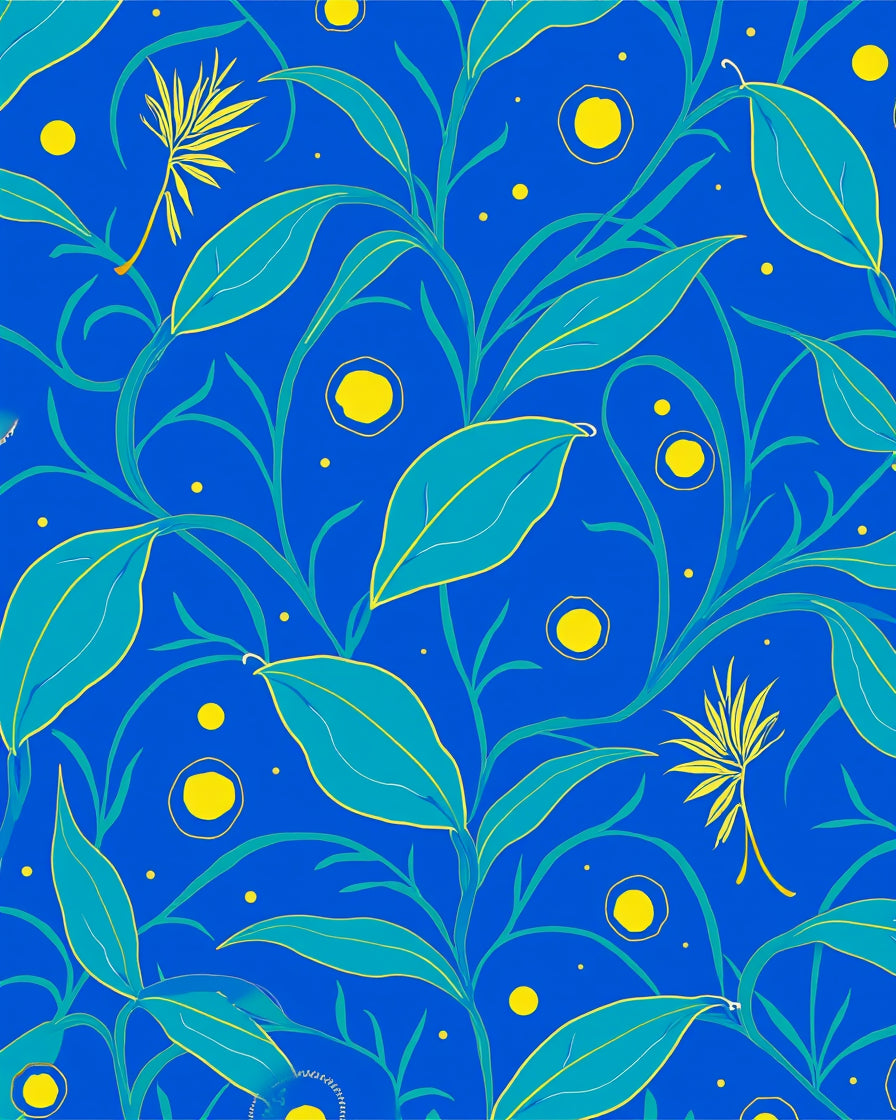 Vivid Teal Leafy Vine Pattern Rug