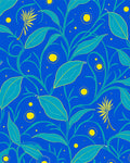 Vivid Teal Leafy Vine Pattern Rug