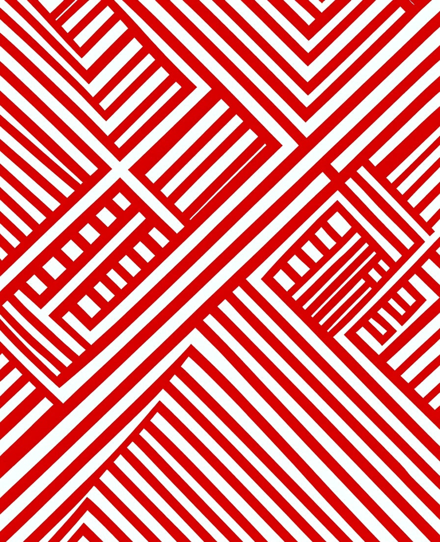 Striking Red Linear Interlocking Forms Rug