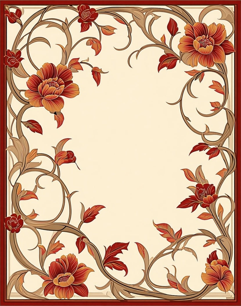 Ornate Floral Vine Border Design Rug