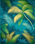 Tropical Jungle Leaf Pattern Teal Rug