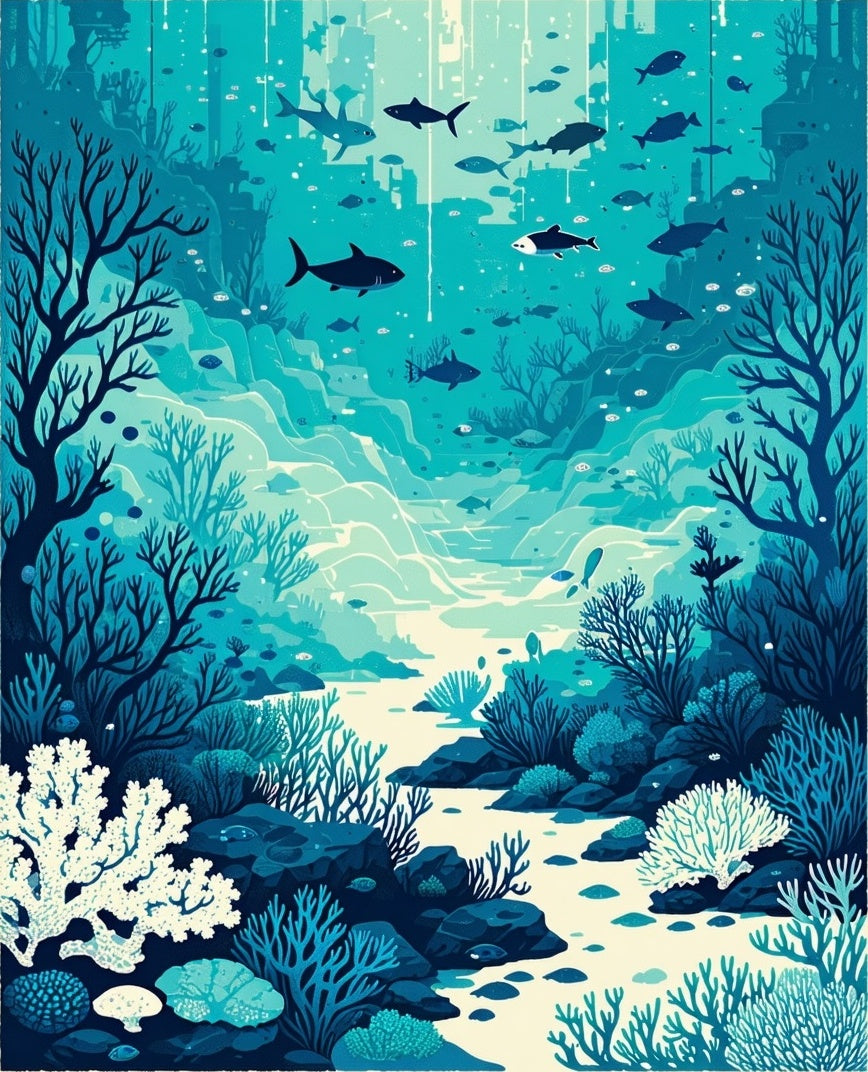 Aquatic Life Coral Reef Scene Rug