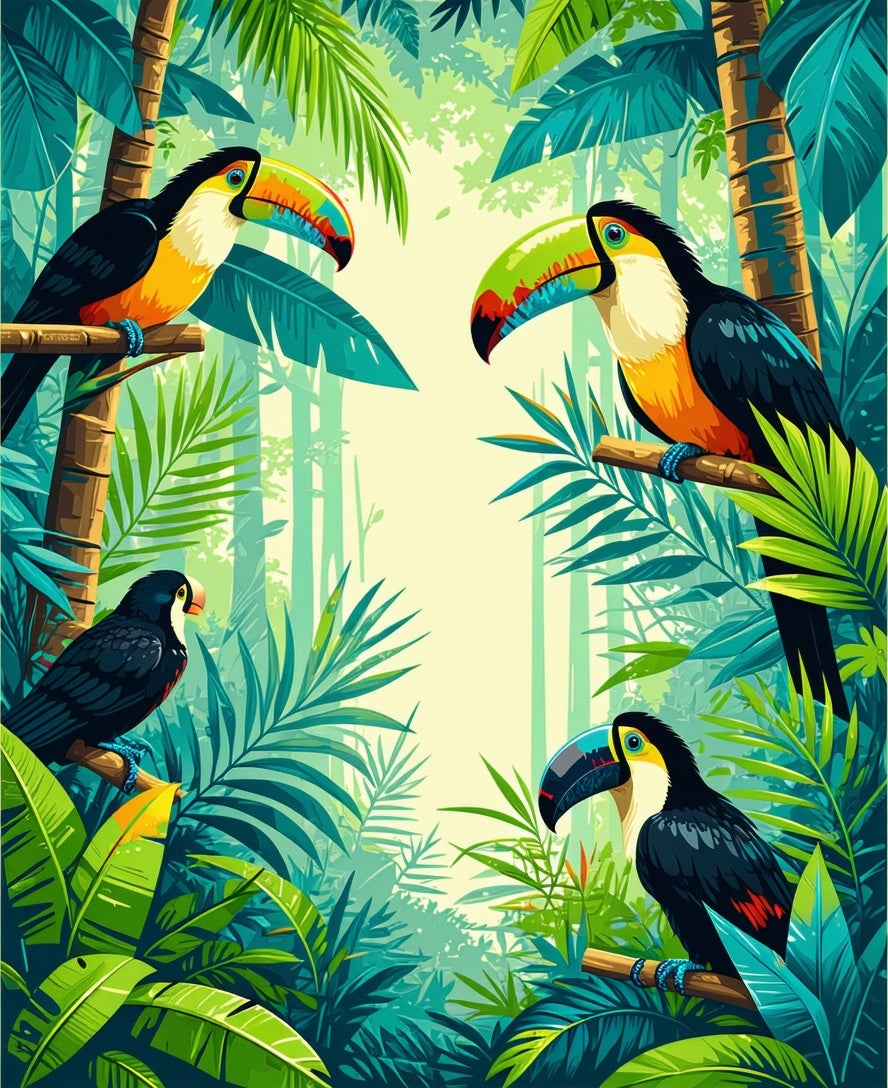 Tropical Toucan Jungle Scene Rug