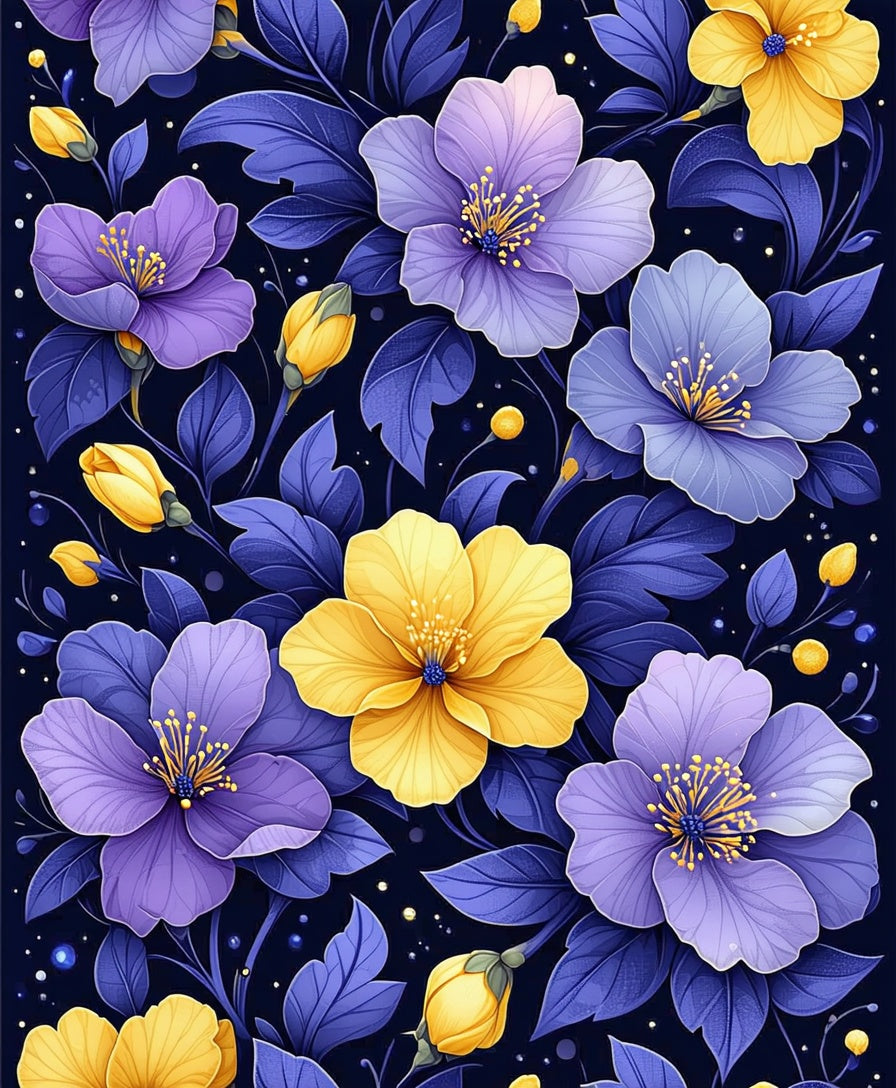 Purple Yellow Floral Pattern Rug