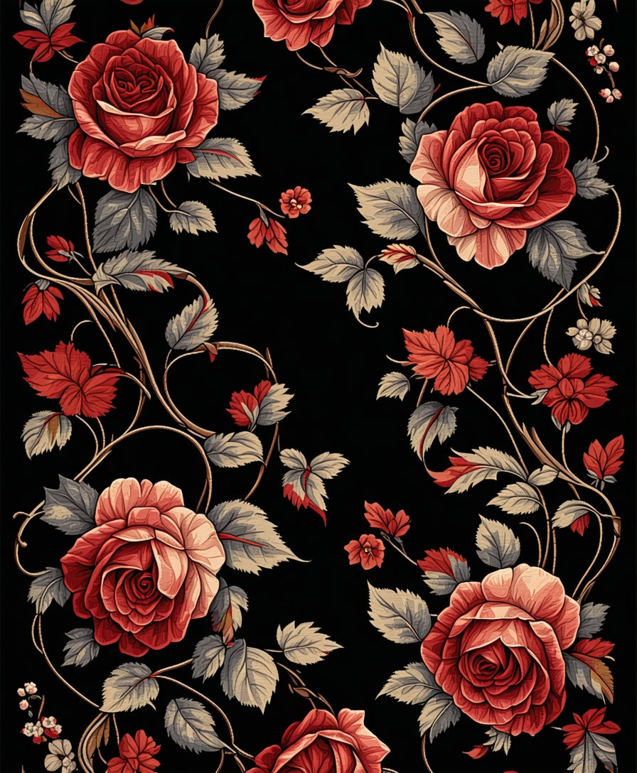 Vintage Rose Vine Floral Pattern Rug