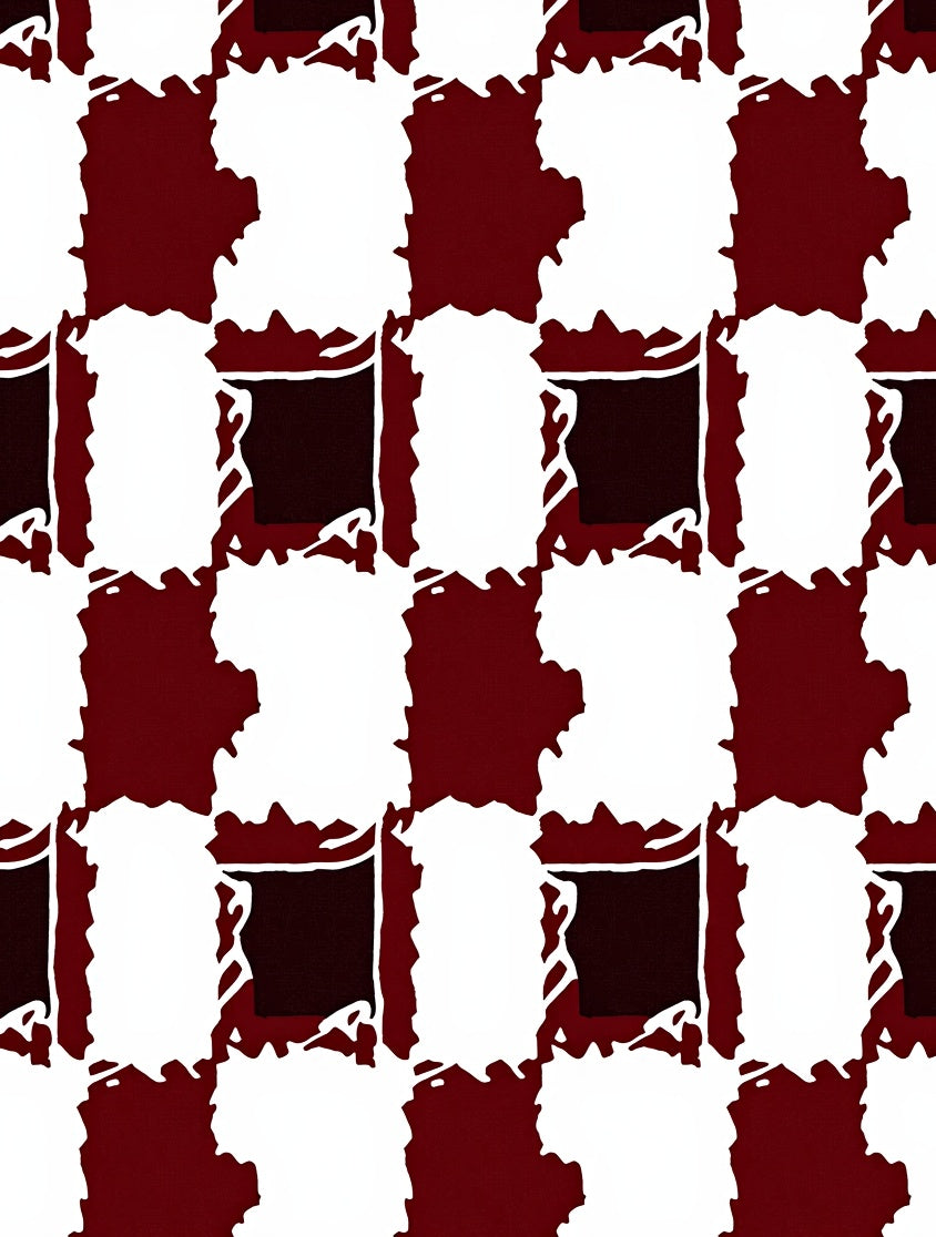 Deep Red and White Checkerboard Rug