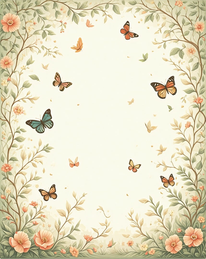 Whimsical Floral Butterfly Garden Design Rug