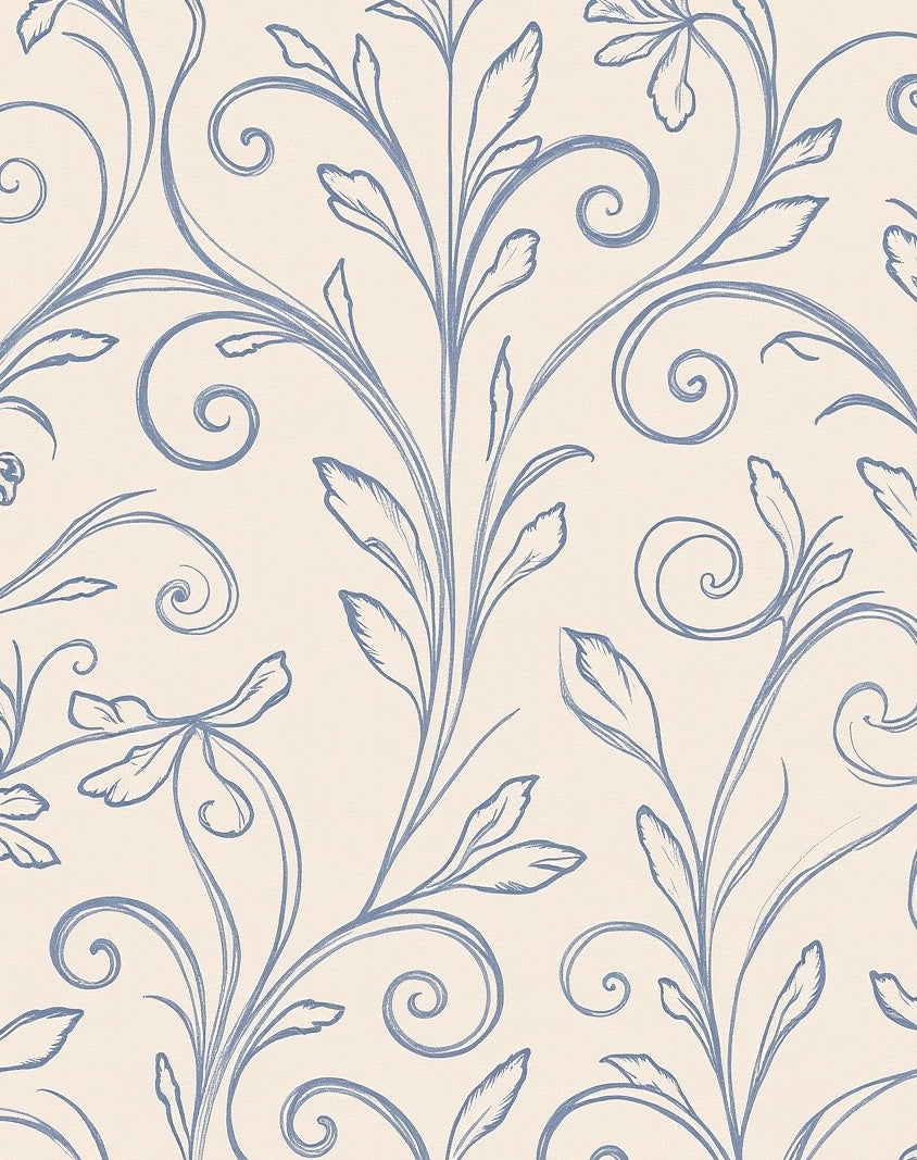 Elegant Blue Swirl Floral Pattern Rug
