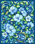 Elegant Blue Floral Swirl Pattern Rug