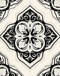 Ornate Black and White Floral Pattern Rug