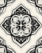Ornate Black and White Floral Pattern Rug