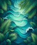 Ocean Wave With Tropical Leaves Rug