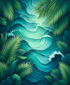 Ocean Wave With Tropical Leaves Rug