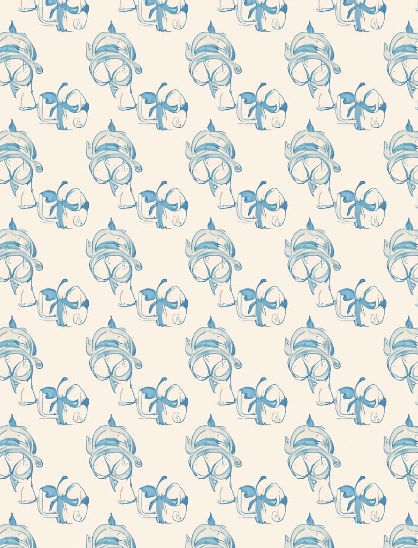 Scattered Blue Ribbon Cotton Print Rug