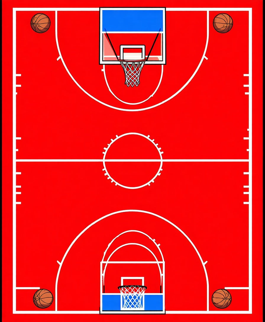 Red Basketball Court Graphic Rug
