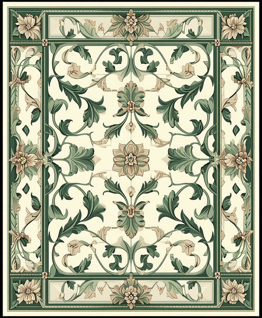 Ornate Floral Vine Pattern Rug
