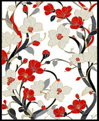 Red White Floral Branch Pattern Rug