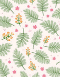 Green Fern Leaf Pink Flower Pattern Rug