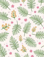 Green Fern Leaf Pink Flower Pattern Rug
