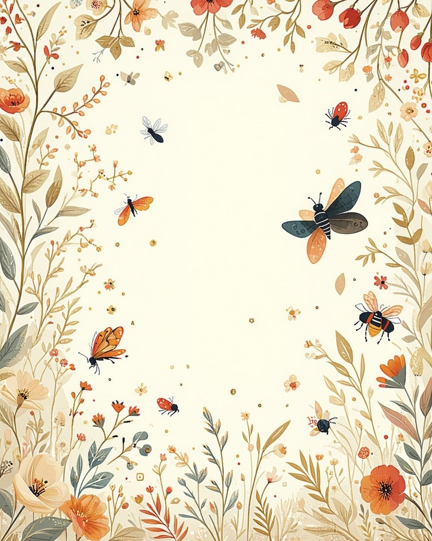 Charming Garden Insect Floral Pattern Rug