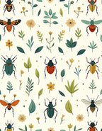 Whimsical Bugs and Botanical Print Rug