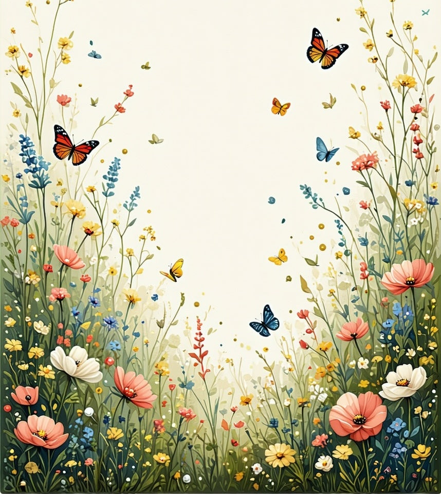 Whimsical Garden Meadow Butterfly Bloom Design Rug
