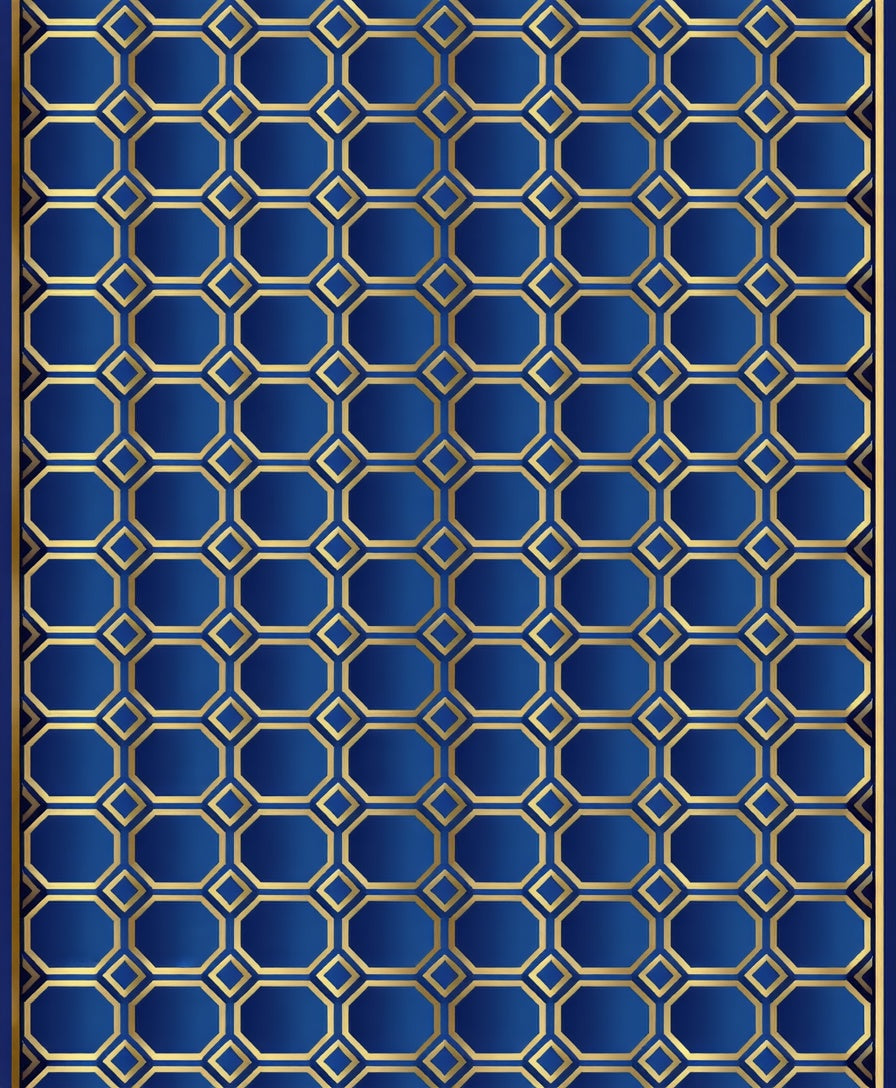 Blue Gold Geometric Octagon Pattern Rug