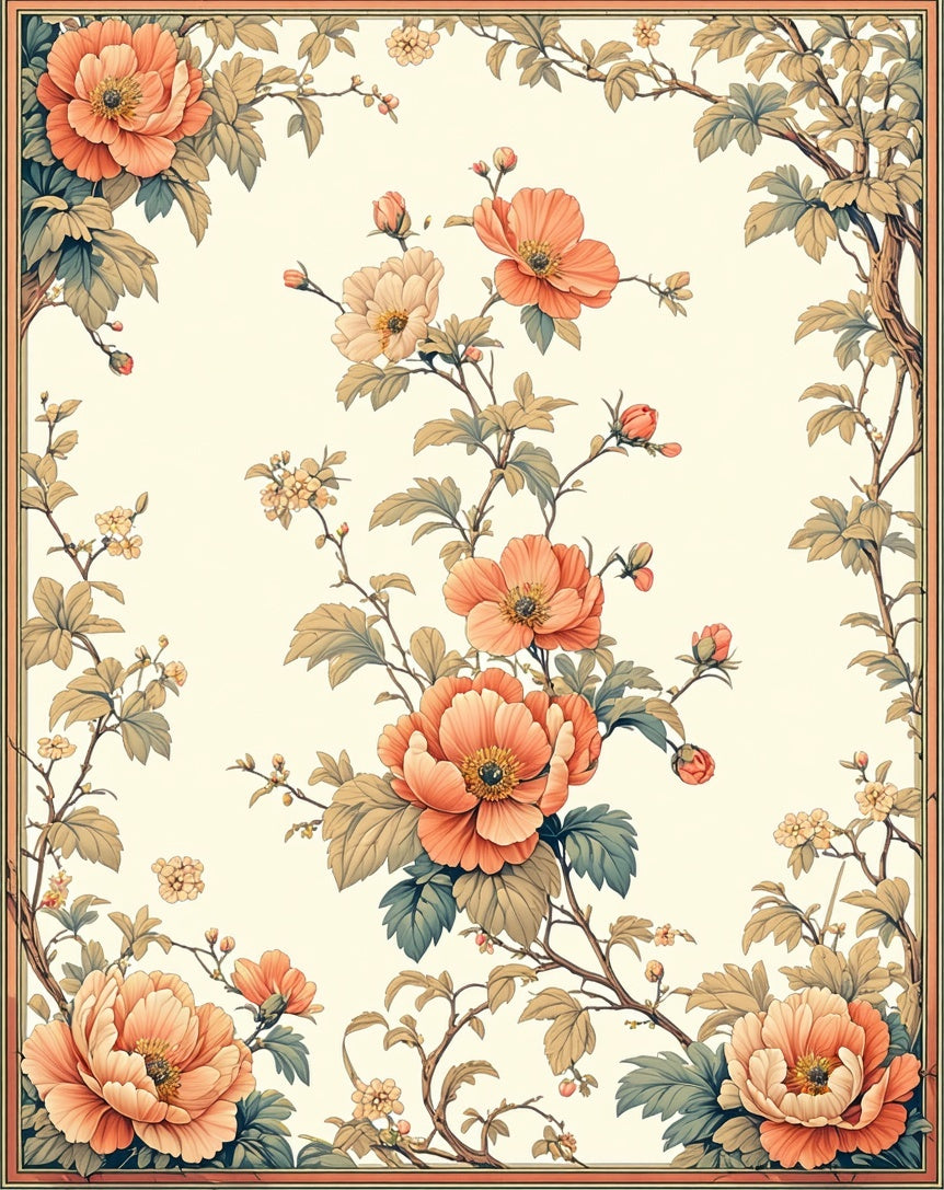 Coral Blossom Vine Botanical Rug
