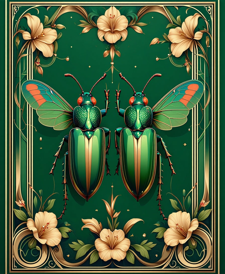 Green Jewel Beetle Floral Border Rug