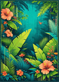 Vibrant Tropical Jungle Floral Design Rug