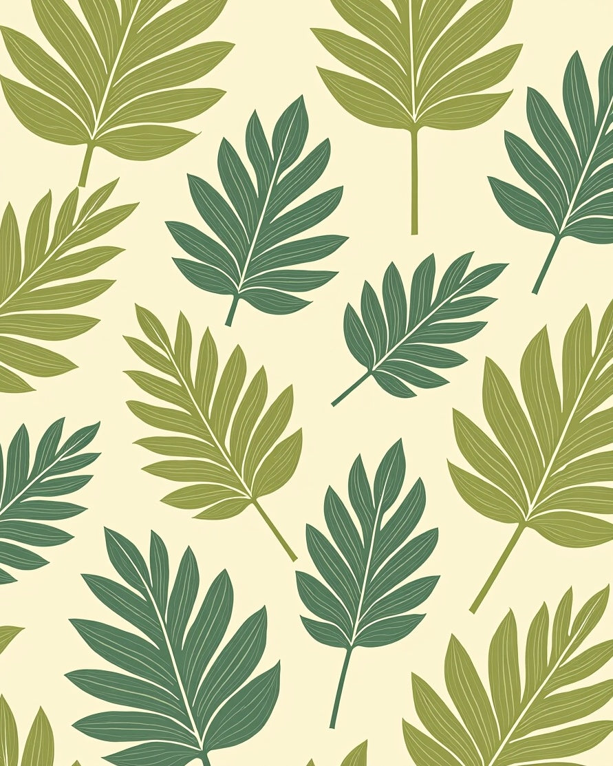 Green Leaf Patterned Tropical Rug
