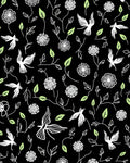 Whimsical Bird Flower Silhouette Pattern Rug