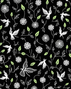 Whimsical Bird Flower Silhouette Pattern Rug