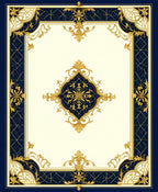 Navy Gold Ornate Floral Medallion Rug
