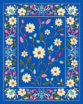 Bright Blue Floral Botanical Pattern Rug