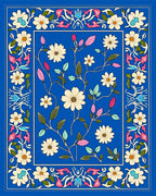Bright Blue Floral Botanical Pattern Rug