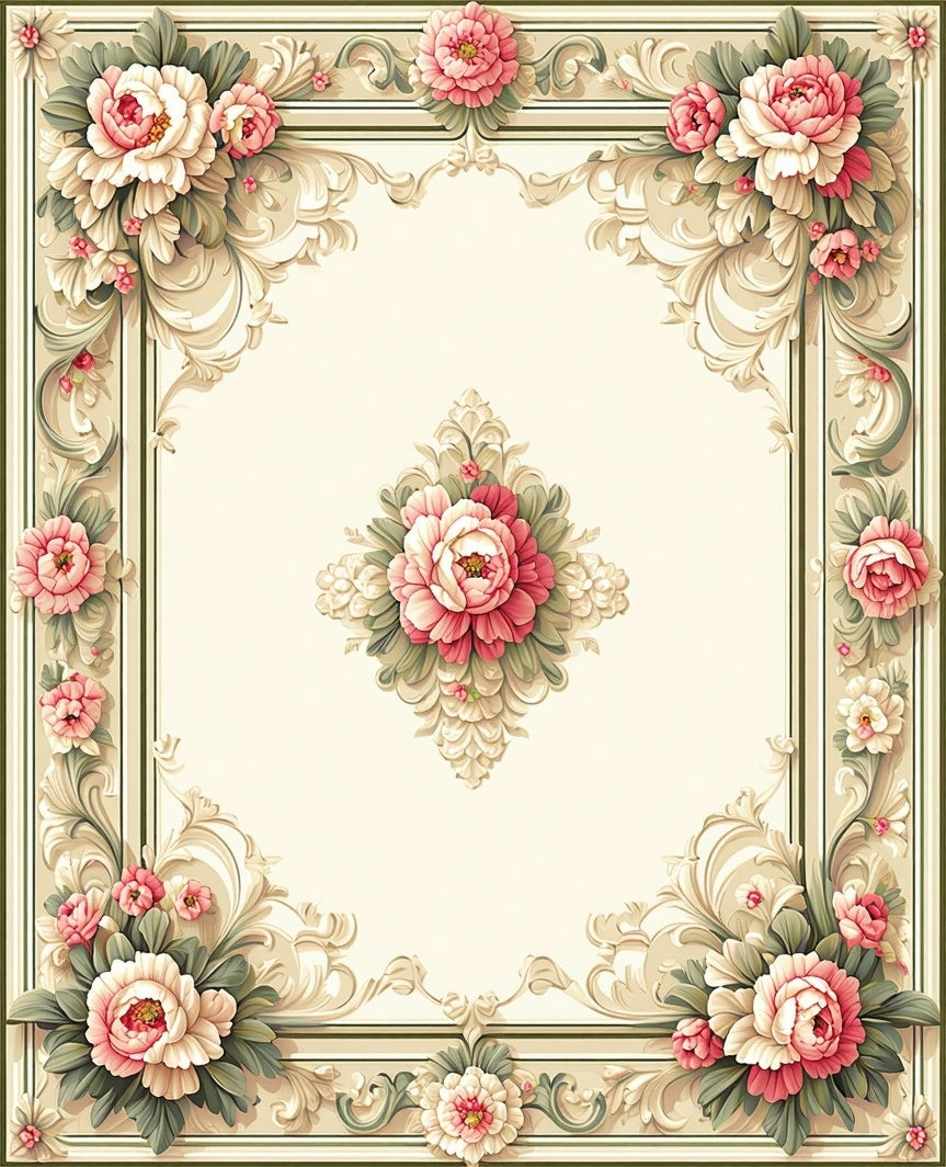 Floral Scrollwork Luxurious Ivory Rug