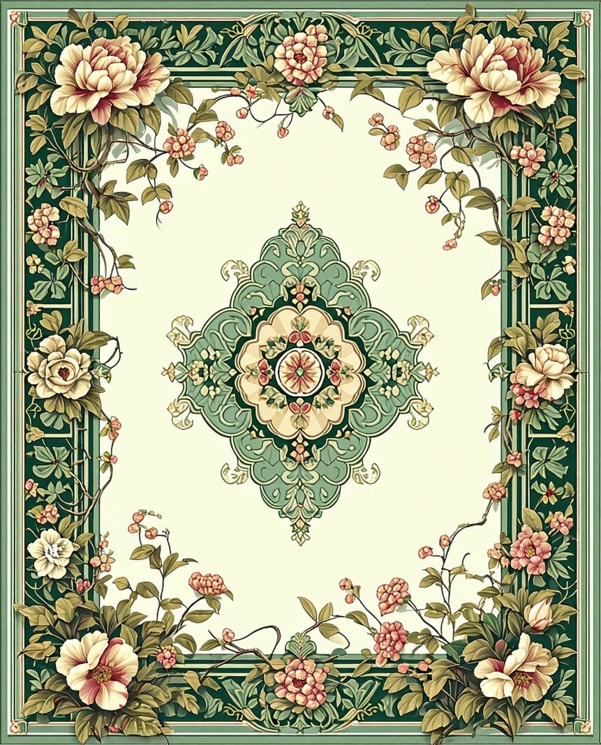 Floral Garland Medallion Pattern Design Rug