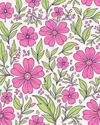 Pink Floral Pattern with Leaves Rug